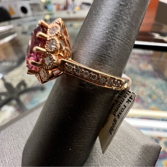 14k Rose Gold Diamond & Pink Turmaline Ring - Picture 3 of 9